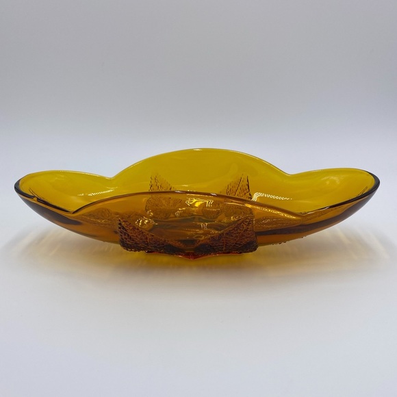 Vintage Indiana Glass Amber Leaf Pattern Candy Dish Mid Century Fall Leaf - Picture 9 of 9